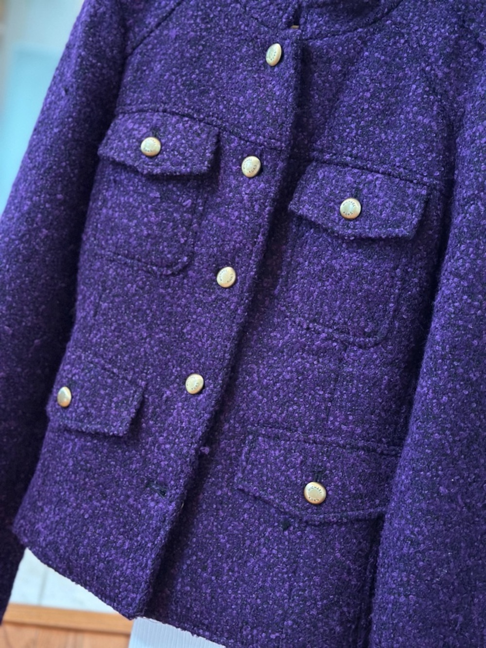 Michael Kors Purple Bouclé Pocket Blazer with Gold Buttons